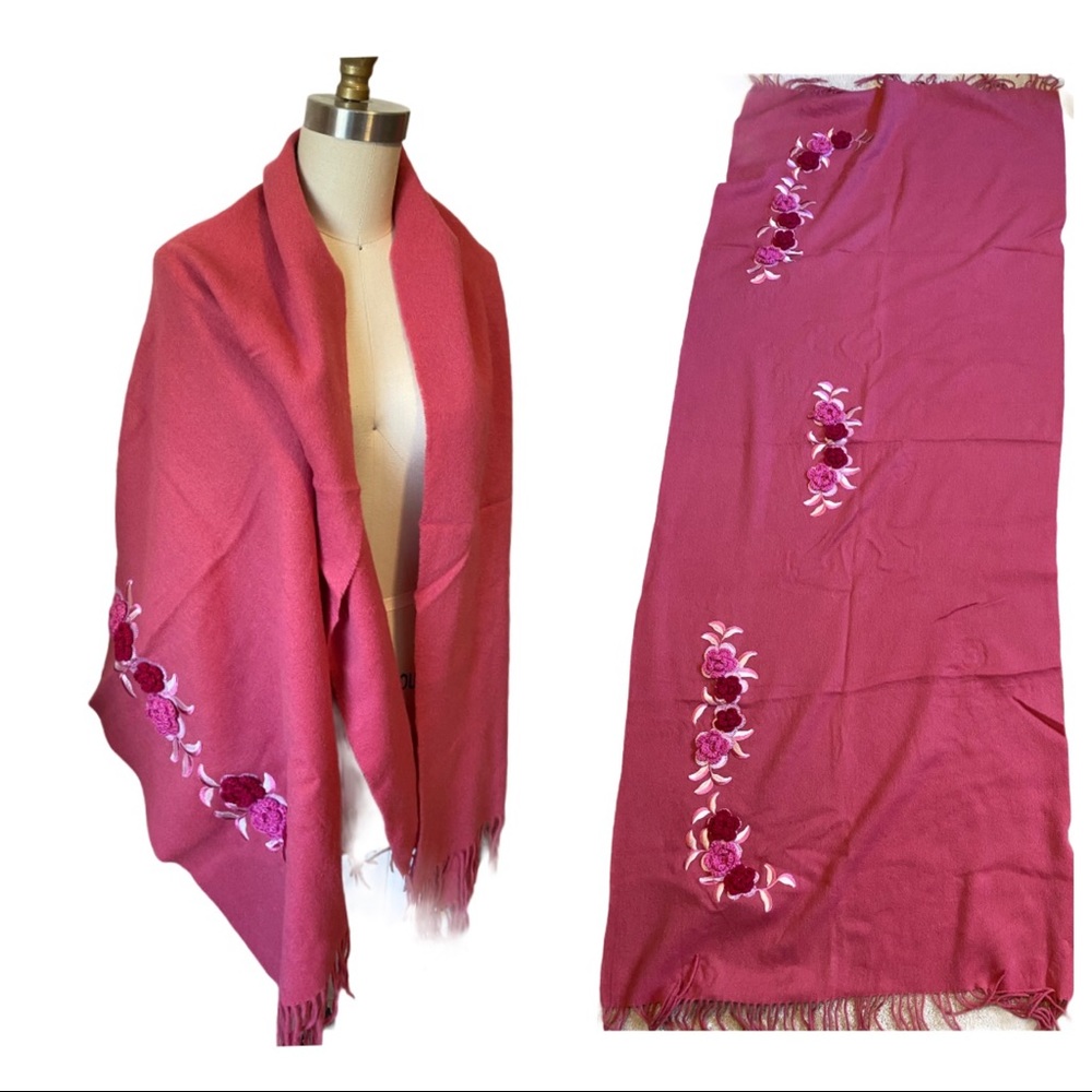 Gorgeous Pink Oversize Scarf Wrap with Embroidery